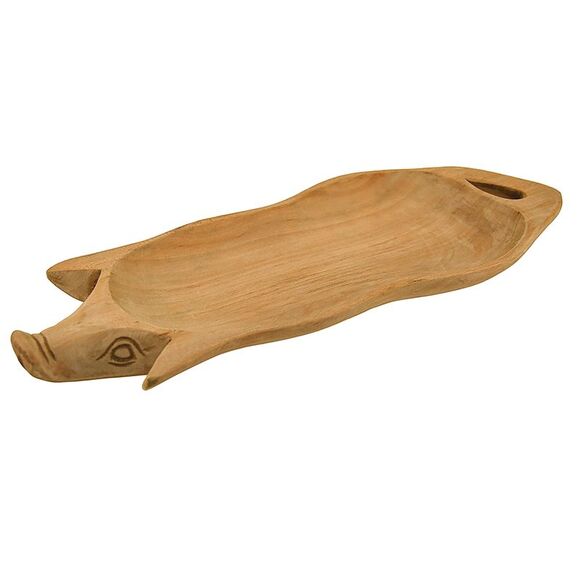 Hand Carved Pig Shaped Decorative Wooden Serving Tray 15 Inch - Picture 1 of 3